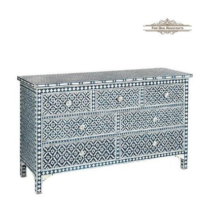 Bone Inlay Geometric Chest of 7 Drawer | Bone Inlay Dresser