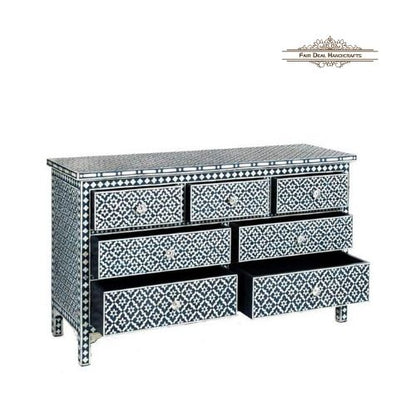 Bone Inlay Geometric Chest of 7 Drawer | Bone Inlay Dresser