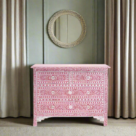 Handmade Pink Mother of Pearl Inlay Chest of 4 Drawers vintage interiors for home