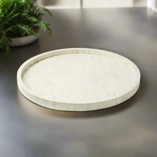 Bone Inlay Round Decorative Tray - White