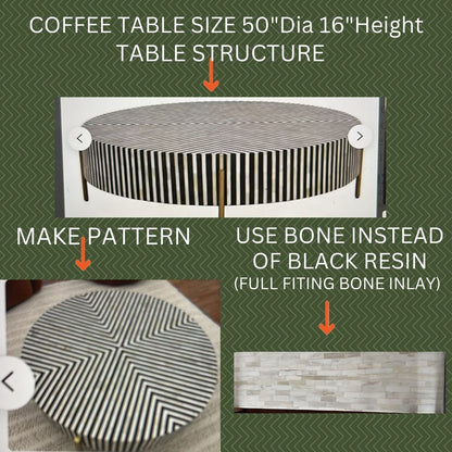Custom Order Bone Inlay Full Fitting Coffee Table