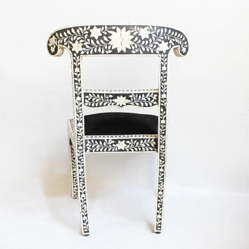 Handmade Bone Inlay Floral Black Chair