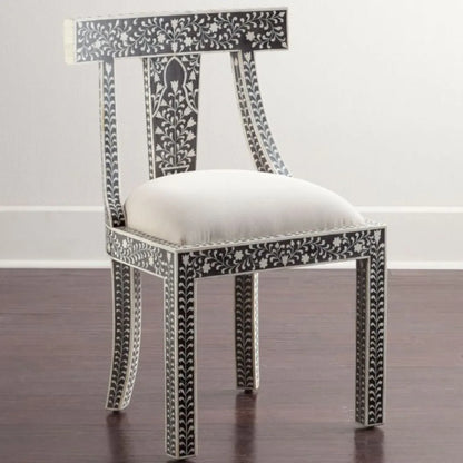 Handmade bone Inlay Black Floral Pattern Chair