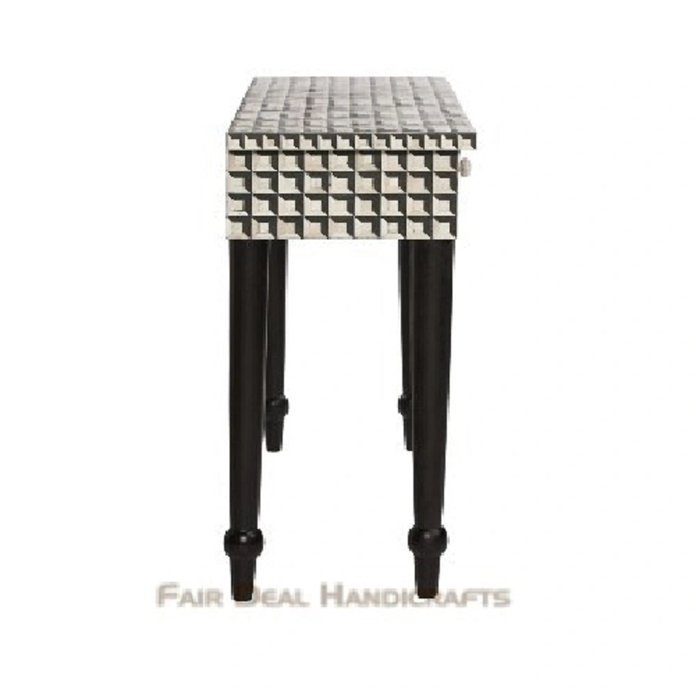 HANDMADE BLACK BONE INLAY CUBOID PATTERN CONSOLE TABLE