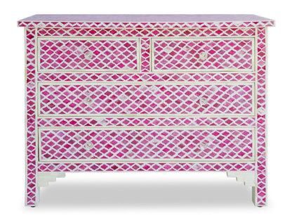 HANDMADE PINK BONE INLAY MARRAKECH PATTERN CHEST OF 4 DRAWERS