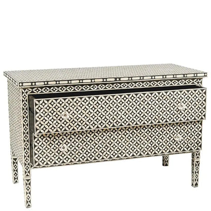 Bone Inlay Star eye Chest of 2 Drawer | Bone Inlay Black Dresser