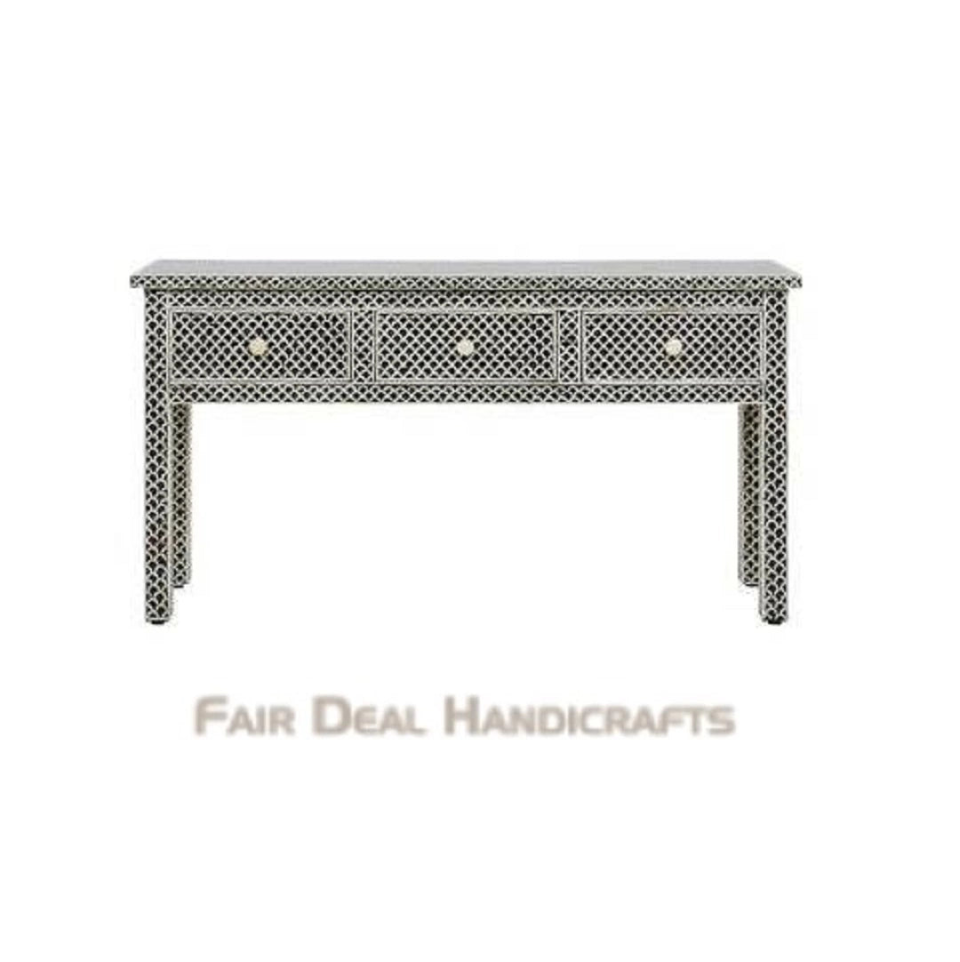 HANDMADE BLACK BONE INLAY CONSOLE TABLE IN FISH SCALE PATTERN FOR HOME AND OFFICE DECOR