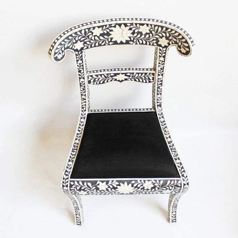 Handmade Bone Inlay Black Chair