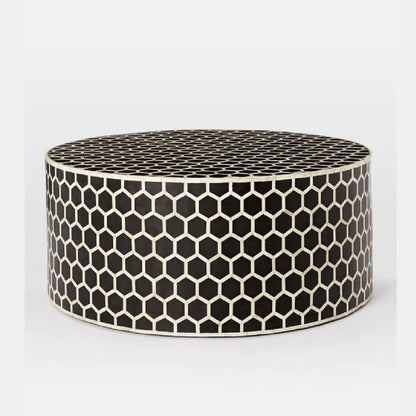 Handmade bone Inlay Black Honeycomb Pattern Round Coffee table