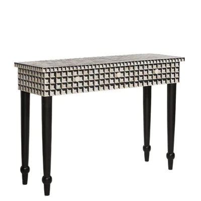 HANDMADE BLACK BONE INLAY CUBOID PATTERN CONSOLE TABLE