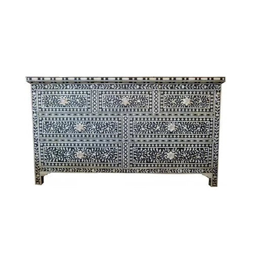 Bone Inlay Black Floral Chest of 7 Drawer | Bone Inlay Dresser