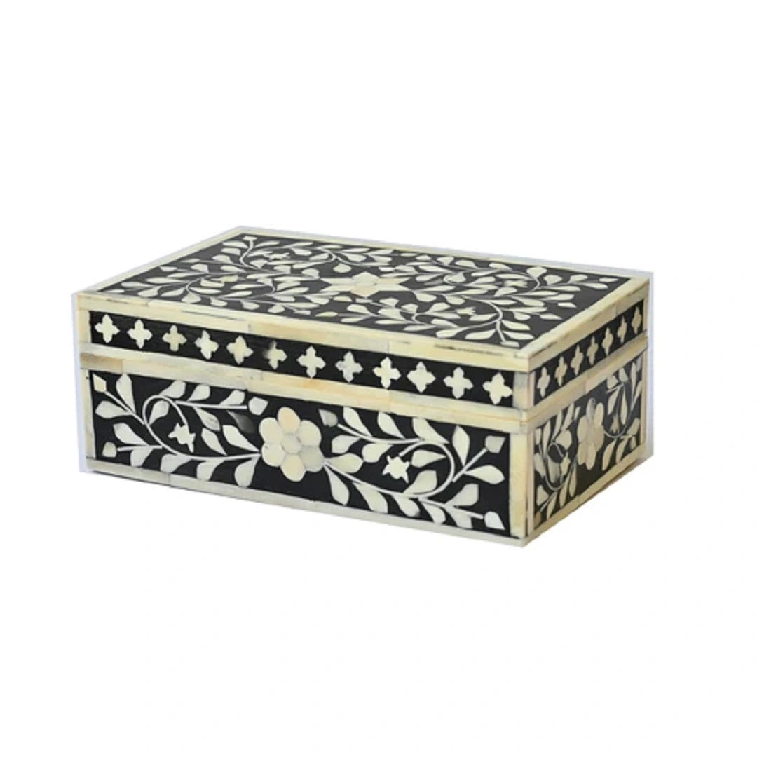 Bone inlay vintage personalized box for women - Black