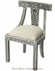 HANDMADE BONE INLAY BLACK FLORAL PATTERN CHAIR