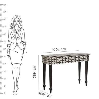 HANDMADE BLACK BONE INLAY CUBOID PATTERN CONSOLE TABLE