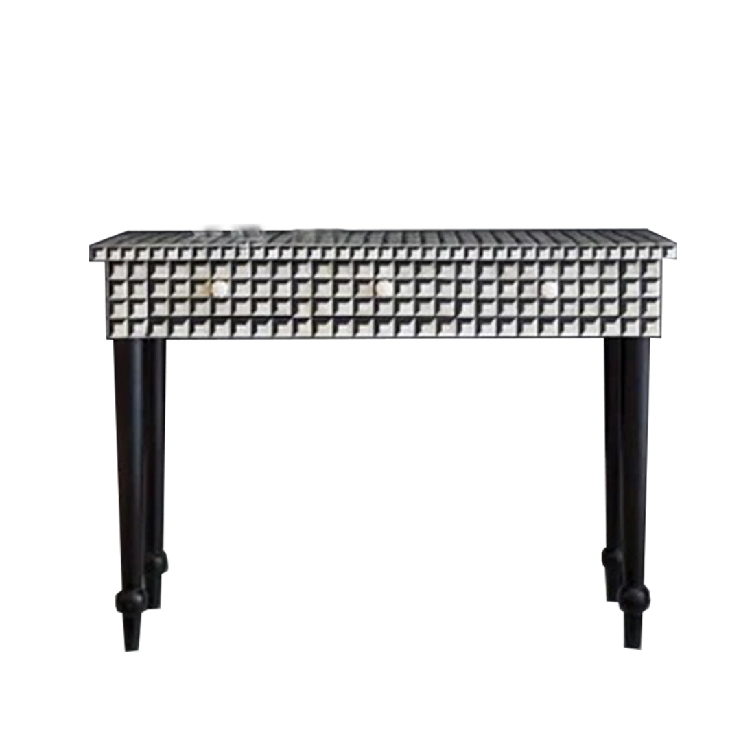 HANDMADE BLACK BONE INLAY CUBOID PATTERN CONSOLE TABLE