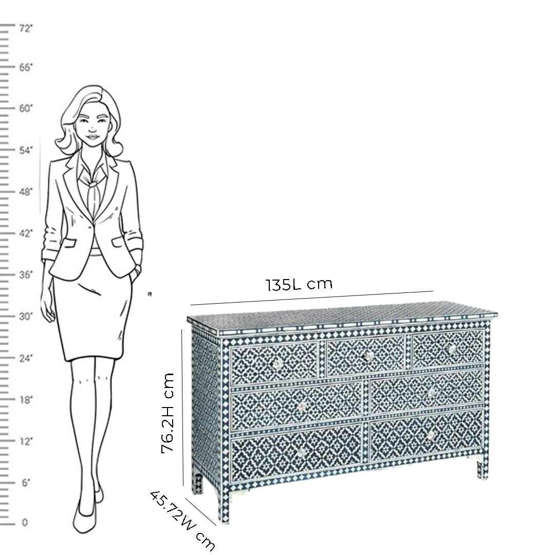 Bone Inlay Geometric Chest of 7 Drawer | Bone Inlay Dresser