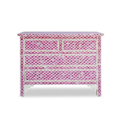 HANDMADE PINK BONE INLAY MARRAKECH PATTERN CHEST OF 4 DRAWERS