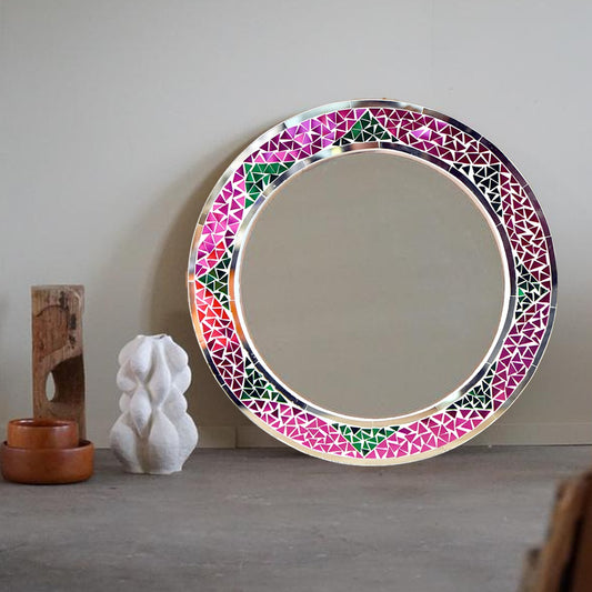 Beautiful Handmade Decorative Round Glass Mirror Inlay/ Thikri Art