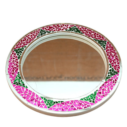 Beautiful Handmade Decorative Round Glass Mirror Inlay/ Thikri Art