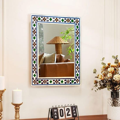 Beautiful Handmade Decorative Rectangle Glass Mirror Inlay/ Thikri Art