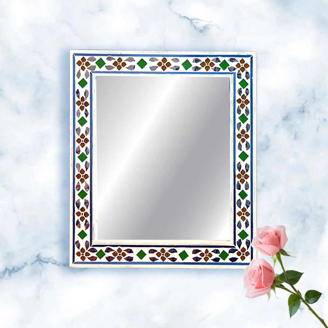 Beautiful Handmade Decorative Rectangle Glass Mirror Inlay/ Thikri Art