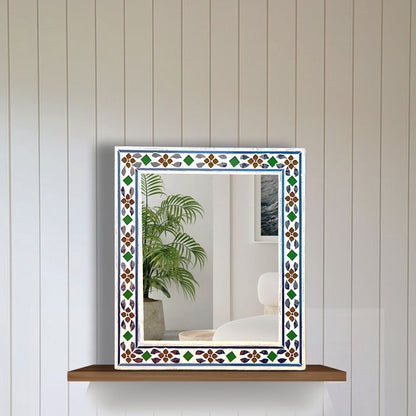 Beautiful Handmade Decorative Rectangle Glass Mirror Inlay/ Thikri Art