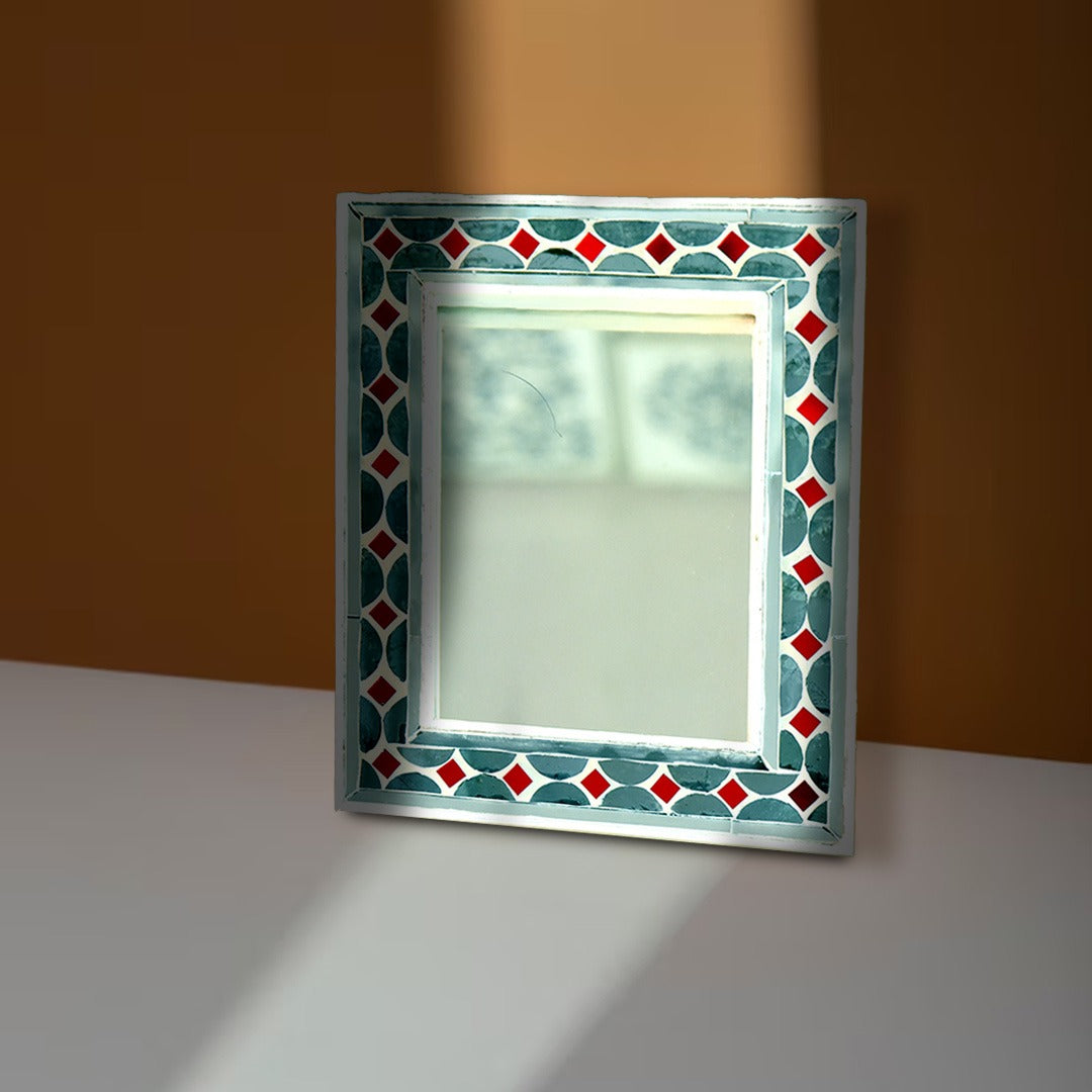 Beautiful Handmade Decorative Rectangle Glass Mirror Inlay/ Thikri Art