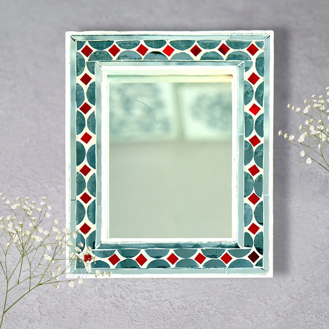 Beautiful Handmade Decorative Rectangle Glass Mirror Inlay/ Thikri Art