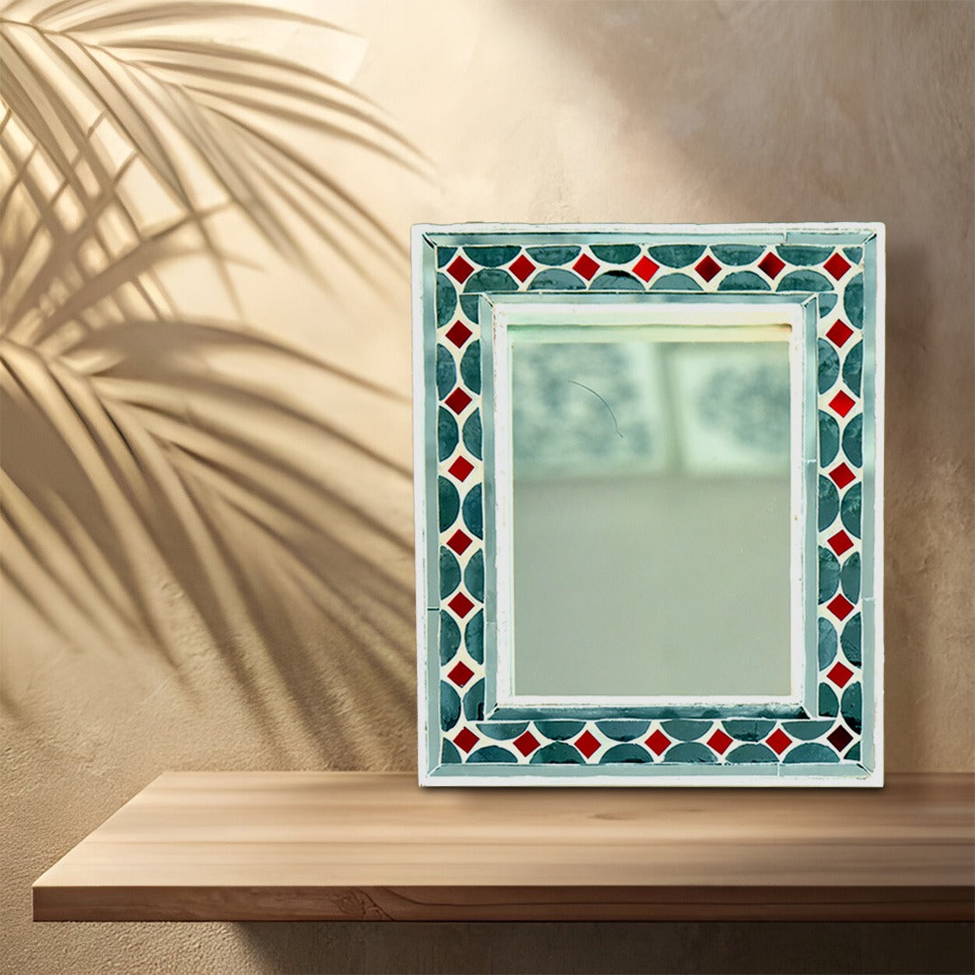 Beautiful Handmade Decorative Rectangle Glass Mirror Inlay/ Thikri Art