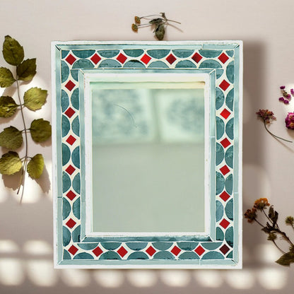 Beautiful Handmade Decorative Rectangle Glass Mirror Inlay/ Thikri Art