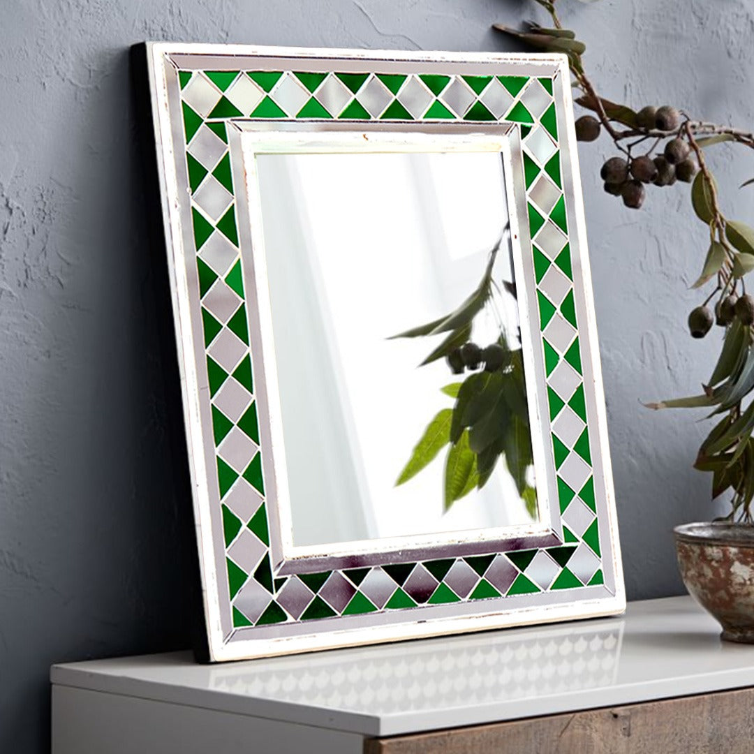 Beautiful Handmade Decorative Rectangle Glass Mirror Inlay/ Thikri Art