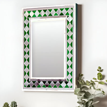 Beautiful Handmade Decorative Rectangle Glass Mirror Inlay/ Thikri Art