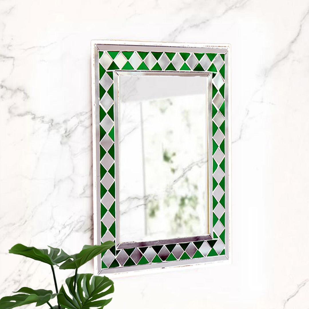 Beautiful Handmade Decorative Rectangle Glass Mirror Inlay/ Thikri Art