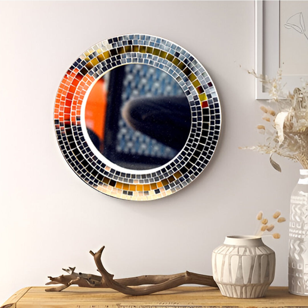 Beautiful Handmade Decorative Round Glass Mirror Inlay/ Thikri Art