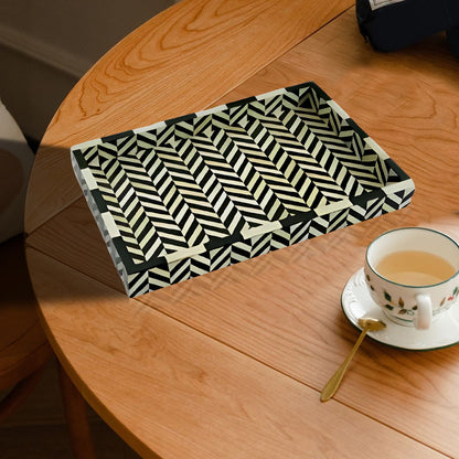 Bone Inlay Tray in Geometric Chevron Design - Black