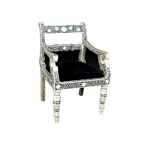 HANDMADE FLORAL PATTERN BLACK BONE INLAY CHAIR WITH HAND REST