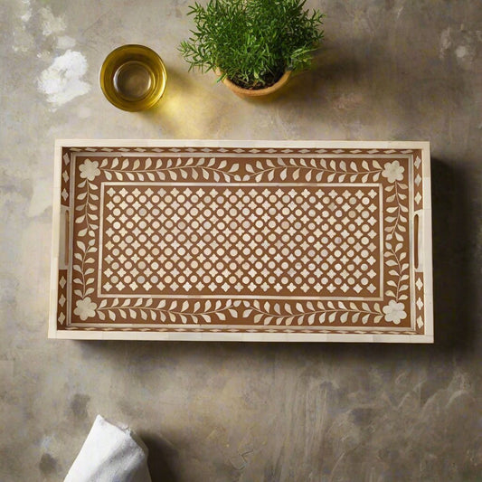 Bone Inlay Tray in  Floral pattern Tray Design