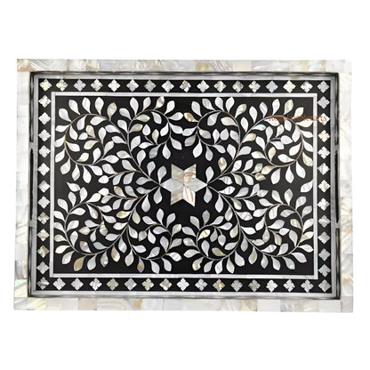 Mother of pearl inlay Rectangle  Serving Tray Black