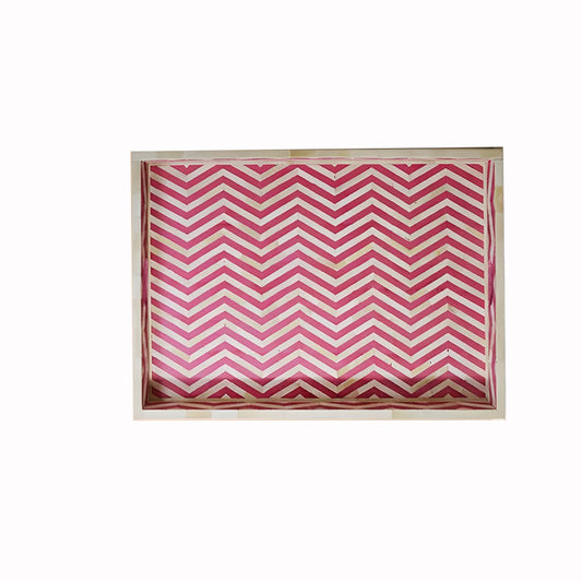 Bone Inlay Tray in Geometrical  and Floral Tray Design - Pink